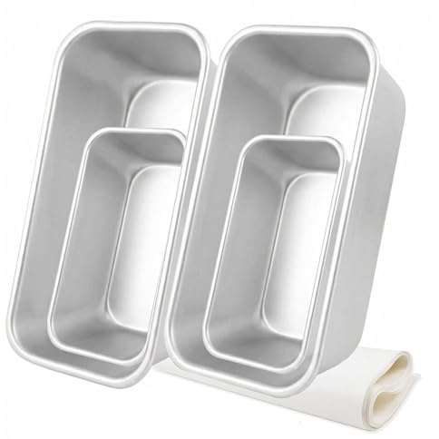 Set de 4 Moldes para Pan, Moldes Rectangulares de Aluminio Anodizado con Recubrimiento Antiadherente, 2 Moldes Grandes 20 cm y 2 Mini, Ideales para Pan, Bizcocho, Toast y Pasteles, Fácil de Limpiar
