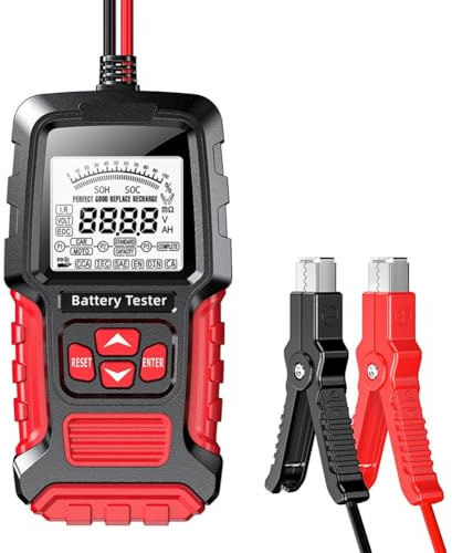 BlissfulAbode Autobatterietester 12V 24V LCD Analyzer mit CCA SOH SOC IR Test für AGM EFB GEL Batterien SAE DIN IEC rot