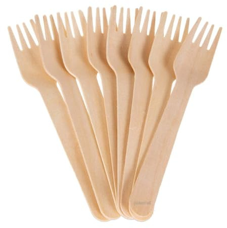 Pakomat 100 tenedores de madera desechables de 16 cm, cubiertos desechables biodegradables para barbacoa, fiestas, catering y camping, alternativa sin plástico