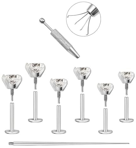 Elmsley 18G Flat Back Earrings,Fragus Earrings,Surgical Steel Lnternally Threaded Tragus Stud,Stainless Labret Studs,for Women Tragus Helix Nose Lip Labret Medusa Piercing