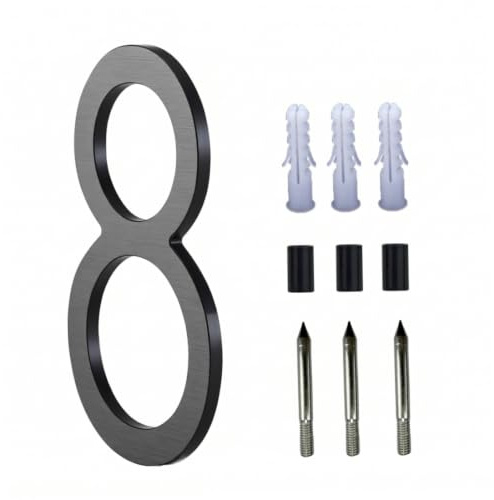 Floating House Number, 5 Inch Aluminum Outdoor House Numbers with Accessories Mailbox & Address Number, Black, 8 Address Numbers Outdoor