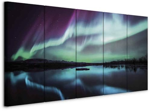 murando - Wandbilder XXL Polarlicht 200x80 cm - Vlies Leinwandbild 5 Teilig Kunstdruck modern Wandbilder XXL Wanddekoration Design Wand Bild - Nordlicht Island Nacht c-B-0289-b-n