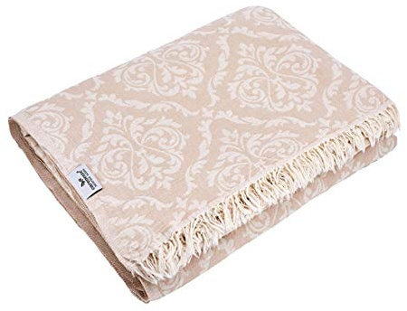 Carenesse Jacquard Tagesdecke King Size Barock 260 x 260 cm beige I Edle & zarte Wendedecke aus 100% Baumwolle mit hochwertiger Webung I Überwurf für Bett & Sofa I Wohndecke dünn & leicht | 100% Baumwolle, Wendedecke Hochwertige Webung Dünn & leicht, waschbar, gemustertes Plaid Tagesdecke / Überwurf