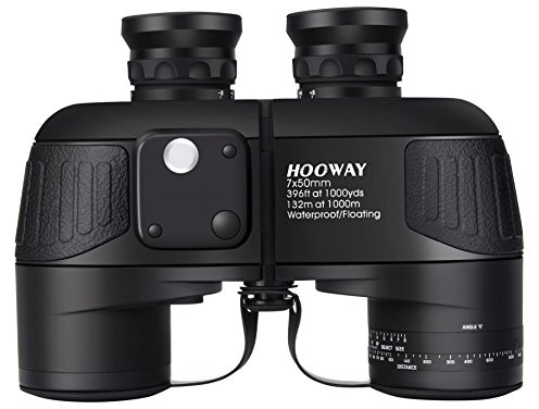 Hooway Fernglas, wasserdicht, militärisch, 7 x 50, mit internem Entfernungsmesser und Kompass für Navigation, Bootfahren, Schwarz