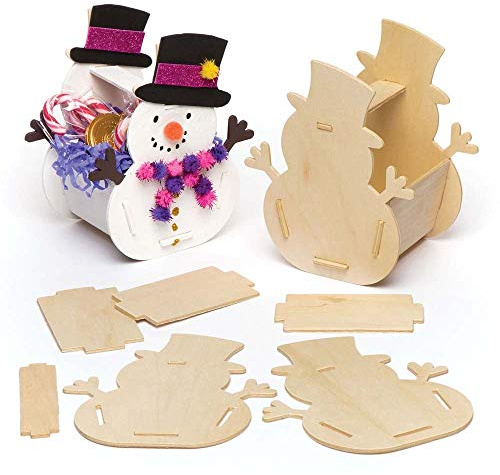 Baker Ross AR686 Snowman Wooden Gift Basket Kits - Pack Of 4, For Kids Christmas Crafts And Ornaments