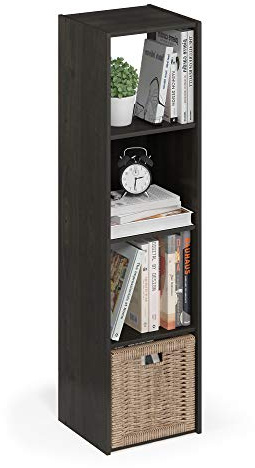 Furinno PELLI Book Shelf, 4x1 Bookshelf, Cube Storage Organizer Cabinet, 11.6 x 12.2 x 47.7, for Living Room, Bedroom, Home Office, Espresso