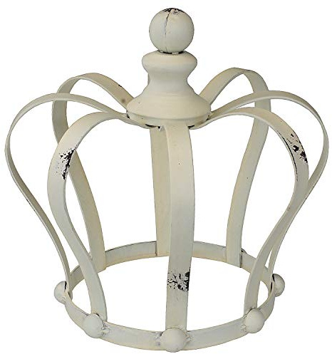 MACOSA SA77757 Deko-Krone Metall Antik-Weiß 24 x 26 cm groß Shabby Chic nostalgisch Rankhilfe Garten-Dekoration Gartenkrone Metallkrone Pflanzkrone