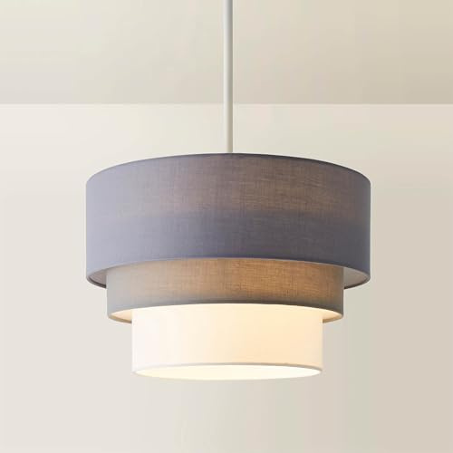 MiniSun | Round Modern 3 Tier Pink and Grey Fabric Ceiling Pendant Light Shade | Pendant Lights, Home Décor & Improvement Essential | 30cm Shade Width