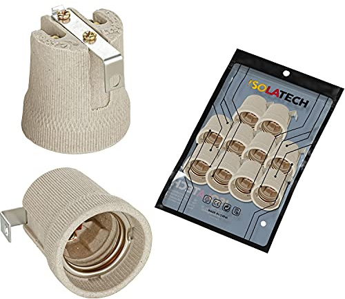 ISOLATECH 10x E27 Keramikfassung grau mit Halterung max. 250V/4A | Für LED-, Glüh-, UV- und Wärmelampen, Hitzebeständig, Geeignet für Terrarien sowie Decken- und Wandmontage