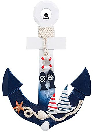 Ancora, decorazione da parete a forma di ancora nautica, decorazione da parete in legno, arte mediterranea, da appendere alla parete, 28 x 1,3 x 19,6 cm