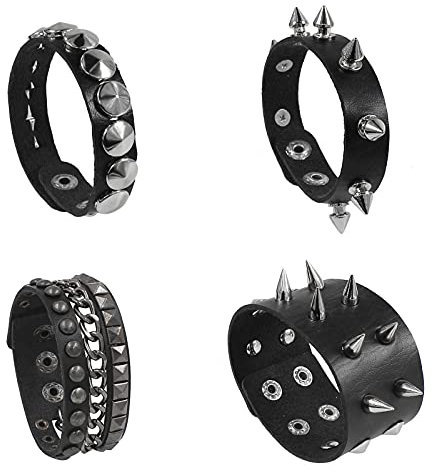 Floatdream 4 Stück Gothic Nietenarmband, Punk Lederarmband, Schwarz Nietenarmband Punk Armband, für Rock Konzert