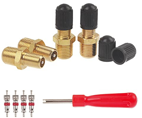 A.I.FORCE 4Pcs 1/8 NPT Brass Schrader Tank Fill Valve with Anti-Corrosion Cap & Replacement Valve Stems