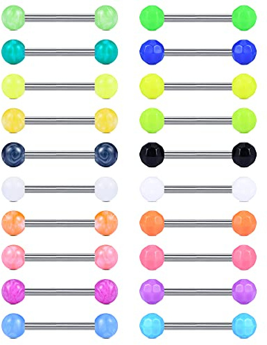 Funseedrr Zungenpiercing Brustwarzenpiercing Edelstahl 14G 14mm 16mm Stab Nippelpiercing Zunge Piercing Schmuck