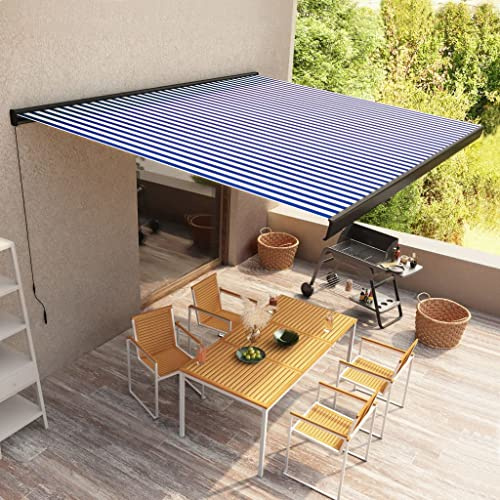 UV-Schutz, wasserdicht, Sonnenschutz, geeignet für Garten, Veranda, Pergola, Rasen, Balkon, Terrasse, Markise Manuelle Kassetten-Markise 400x300 cm Blau und Weiß