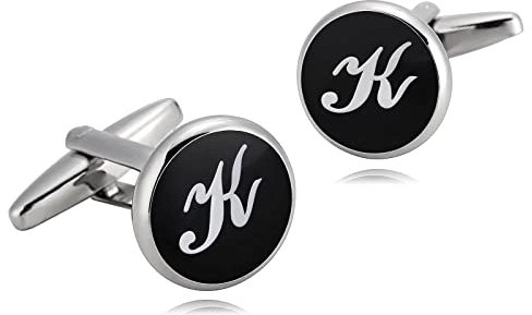 Whoiy Manschettenknöpfe Herren Initialien K, Manschettenknöpfe Männer Edelstahl Schwarz Weiss für Männer Kostenlose Gravur mit Geschenkbox