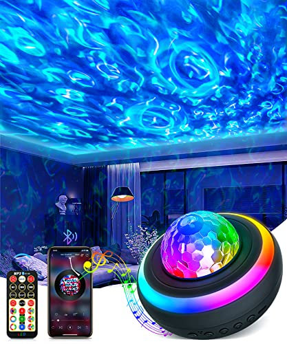 Seklin Galaxy Projector Night Light - LED Projector Music Bluetooth Speaker and Remote Control Ocean Wave Lights Lamps Ceiling Projector Light Music Night Light, Black-ambient Light (KX-168)