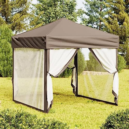 vidaXL Folding Party Tent with Sidewalls Outdoor Garden Camping Gazebo Pavilion Marquee Canopy Shelter Foldable Pop up Tent Taupe 2x2 m