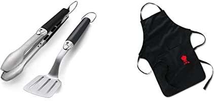 Weber 6645 Original Portable 2-Piece Stainless Steel Tool Set & 6474 Grillschürze, schwarz mit rotem Kettle Grill