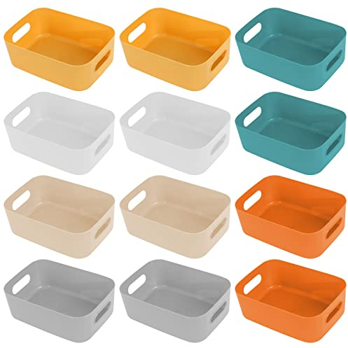 Aufbewahrungsbox, Organizer mit Griff, 21x14x7cm, Mehrfarbig, 12er Set | Aufbewahrungsboxen aus Kunststoff für Haushalt, Aufbewahrungskiste Aufbewahrungskorb für Schrank, Küche, Bad