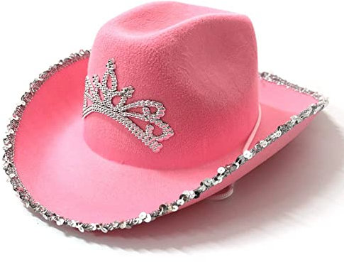 Miolasay Cowboyhut für Damen, Plüschbesatz, Kordelzug, verstellbar, Western-Disco-Fisch-Hut, ausgefallene Feiertagsparty, Kostümzubehör (B-Pink Denim, Einheitsgröße)