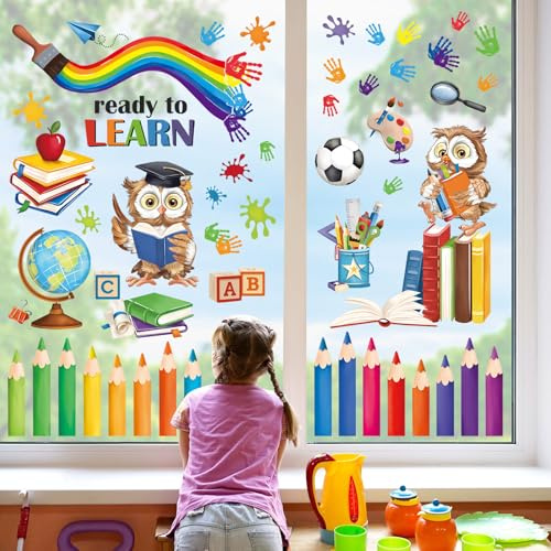 decalmile Fensterbilder Eule Bücher Lesen Anti-Kollision Fensteraufkleber