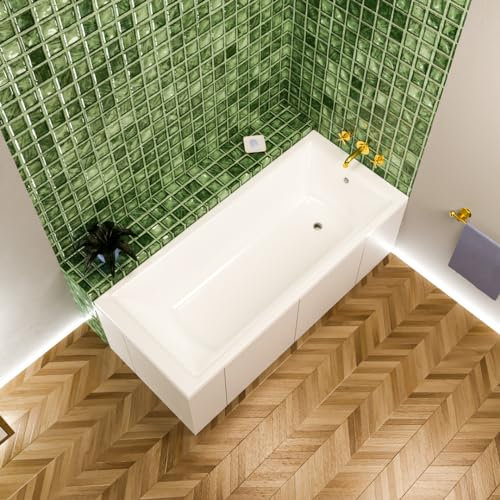 ECOLAM® Badewanne TAMI 170x70 cm | Wanne Acrylwanne Rechteck aus Sanitäracryl | Komplett Set mit Ablaufgarnitur Ab- und Überlauf Automatik Füße Silikon Set | weiß