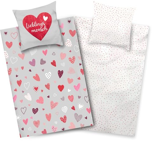 Aminata kids sängkläder 135 x 200 flickor favoritperson bomull vändbar barn sängkläder påslakan hjärta YKK-dragkedja grå rosa presenter