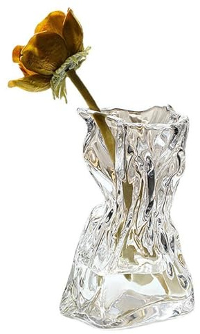BestAlice Vase à Fleurs en Verre Transparent, Sac en Papier Froissé, Vase Plissé à Large Ouverture pour Arrangement Floral, Centre de Table, Décoration D'étagère de Maison(Transparent-S)