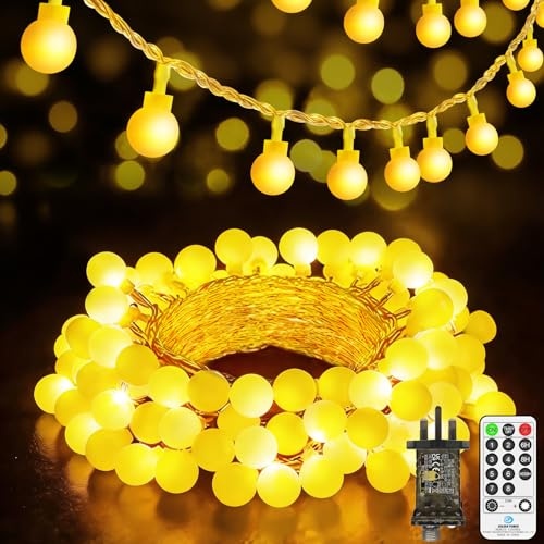 JXLEDAYY 20M 200 LED Fairy Lights Outdoor Plug in Globe String Lights Waterproof Christmas Lights with Remote 8 Modes for Outside Garden Bedroom Patio Camping Party Wedding Decorations Warm White