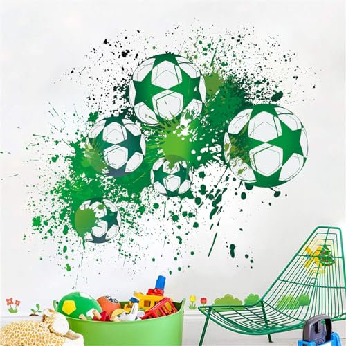 TOARTI Grüner Fußball Wandaufkleber - Jugend Sport Moderne Wandbild Wandtattoo für Junge Teenager - Wohnzimmer Schlafzimmer Home Dekorative