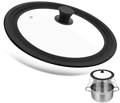 Coperchio Universale, Coperchi Universale Vetro Temperato per Pentole con Bordo in Silicone Resistente al Calore, Adatto per Pentole di Diametro 28/30/32 cm