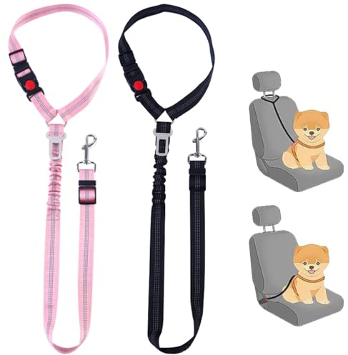 TYXHXTF 2 Pièces Ceinture Chien Voiture, Laisse de Sécurité de Voiture, Réglable Harnais Chien Voiture avec Élastique, 2 en 1 Ceinture de Sécurité de Chocs pour Chiens et Chats
