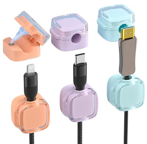 6 Pack Cord Management Clips, Cord Organizer Cable Management Self-Adhesive USB Cable Holder System, Cable Tidy for Cable Management, Perfect for Home, Office, Car, USB, HDMI (Mixed colors)