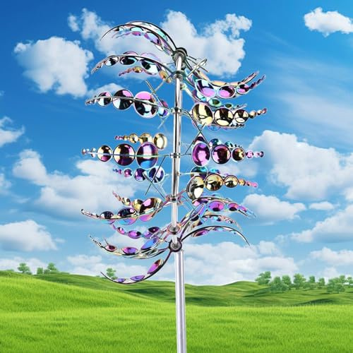 JTBDWOSK 3D Metall-Windmühle, Magische Metall-Windmühle, windmühle aus Edelstahl, Einzigartige Magische Rasen-Wind-Spinner für Hof und Garten Windfänger Außenterrassendekoration,Metallisch