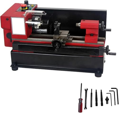 AFLEPCBRQ Mini Torno De 125 X 50 Mm, Cambio De Velocidad Variable De 3800 RPM, Mini Torno De Precisión De 150 W, Fresadora For Torneado De Diversos Metales