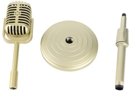 Modello di microfono vintage, modello di microfono vecchio stile di simulazione con base stabile e asta di supporto Set di microfono stile retrò per la fotografia (Oro)