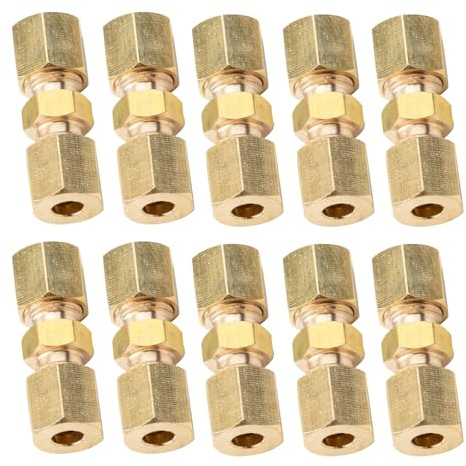 Set de 10 Connecteurs de Tuyau de Frein 4,75mm, Raccords en Acier Cuivré Sans Embouts pour Câbles de Frein, Raccord Frein Haute Pression, Installation Facile, Cuivre Nickelé