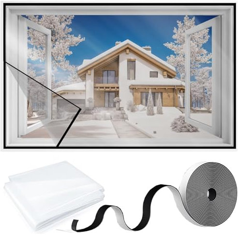 105x195cm Window Insulation Kit Self-Adhesive,Window Thick Clear Window Covering Shrink Film Fits for Most Windows-Black