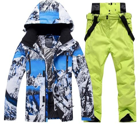 Generisch Skianzug Herren 2 Teilig Set Übergröße, Skianzug Herren 2 Teilig mit Kapuzen Skibekleidung Wasserdicht Tracksuit Winter Schneeanzug Jacke und Hosen Warme Skijacke Winddicht Schneemantel