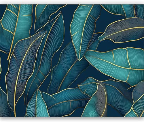 Papiers peints 250 x 175 cm Papier peint panoramique Revêtement mural décoration salon Feuilles de bananier de luxe Papier Peint Intissé Décoration Murale Bleu foncé