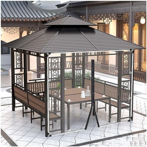 WELLBELT Waterproof Outdoor Curtains,Waterproof Pergola Tarpaulin Side Panels, Outdoor Clear Tarp Curtains With Zipper Door, Transparent Gazebo Porch Tarpaulin Side Panels, 0.5mm Pvc Tarpaulin Cover,
