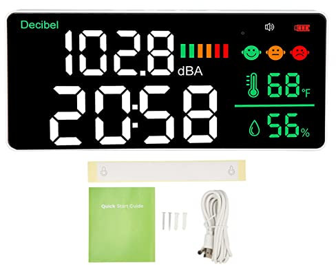 Mavaol 11 Inch Digital Noise Level Meter, 4 in 1 Environmental Sensor, Sound Level, Temperature, Humidity Monitor, Rechargeable, Wall Mounted or Desk Friendly, for Home and Profess