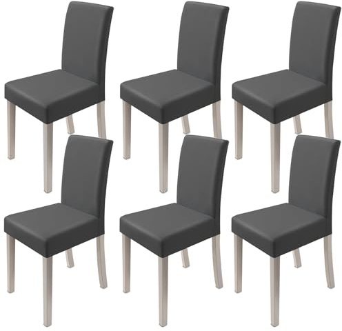 Set of 6 Dining Room Chair Covers, Stretch Removable Washable Dining Chair Protector, Spandex seat Covers for Hotel, Restaurant, Wedding, Dining Room, Banquet, Ceremony, Kitchen, Party (Dark Grey)