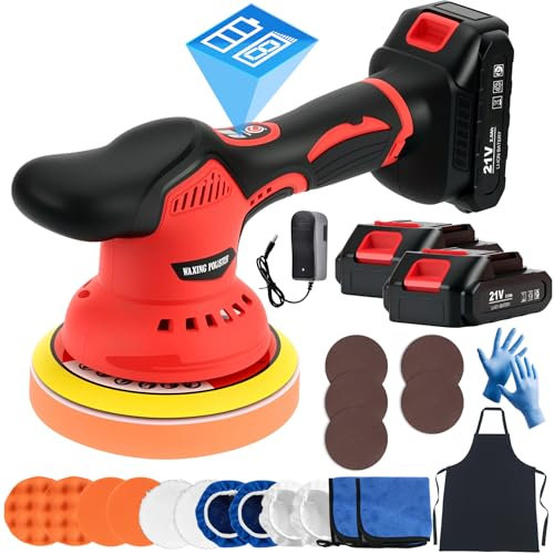Lucidatrice Auto a Batteria da 6 Pollici, 21 V Lucidatrice Rotorbitale Auto da 2 Batterie da 2000 mAh, Levigatrice Orbitale a Batteria a 8 Velocità e 5500 RPM Per la Cura dell'Auto, Lucidatura (Rosso)