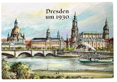 Kühlschrank Magnet - Dresden um 1930 - Kühlschrankmagnet Deutschland Germany Sachsen Souvenir Magnete für Kinder Mini Kühlschrankmagnete Geschenk Deko Dresdner Frauenkirche, Elbufer, Elbe, Valdeig, P