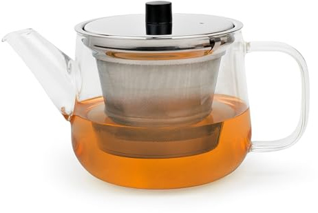 Bredemeijer Tetera pequeña de cristal de 1,1 litros, jarra de cristal transparente para té con filtro de té de acero inoxidable