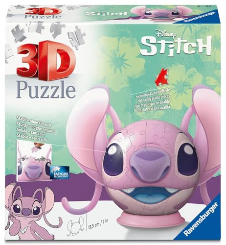 Ravensburger 3D Puzzle 11639 - Puzzle-Ball Stitch Angel - Puzzleball mit ansteckbaren Ohren - für kleine und große Stitch und Disney Fans ab 6 Jahren