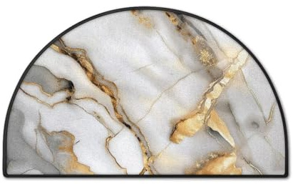 Noprintge Half Round Door Mat, White Marble Golden Crack Print Half Moon Rugs, Absorbent Anti-Slip Carpet for Kitchen Bathroom Bedroom Fireplace Home Decor