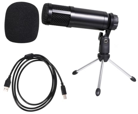 Supvox USB Aufnahmemikrofon mit Stativ, 1 Satz Kondensatormikrofon | Schwarz, Kunststoffgehäuse, Breite Frequenz, Rauschminderung, Verstellbares Rack