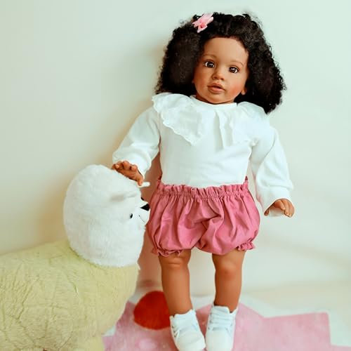 Anano 66cm Reborn Toddler Mit Beweglichen Gliedern, Lebensechte Schwarze Babypuppe, Große Afroamerikanische Reborn-Puppe, Dunkelhäutige Silikonpuppe Wie Echtes Kleinkind